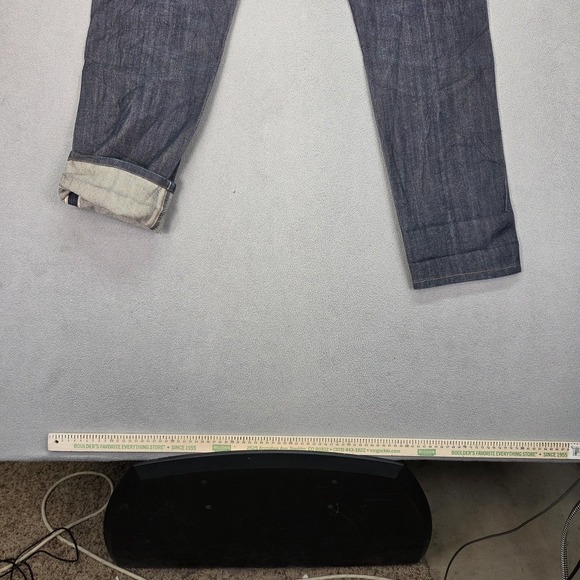 Selvedge Jeans Mens 34x31 Blue Raw Indigo Denim Tapered Regular Fit Pants - Picture 3 of 13